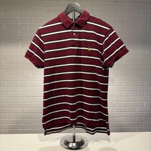 Polo Ralph Lauren Striped Polo‎ Shirt Classic Fit Burgundy White Logo L